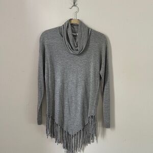 Peter Nygard Light Gray Cowl Neck Sweater with Fringe